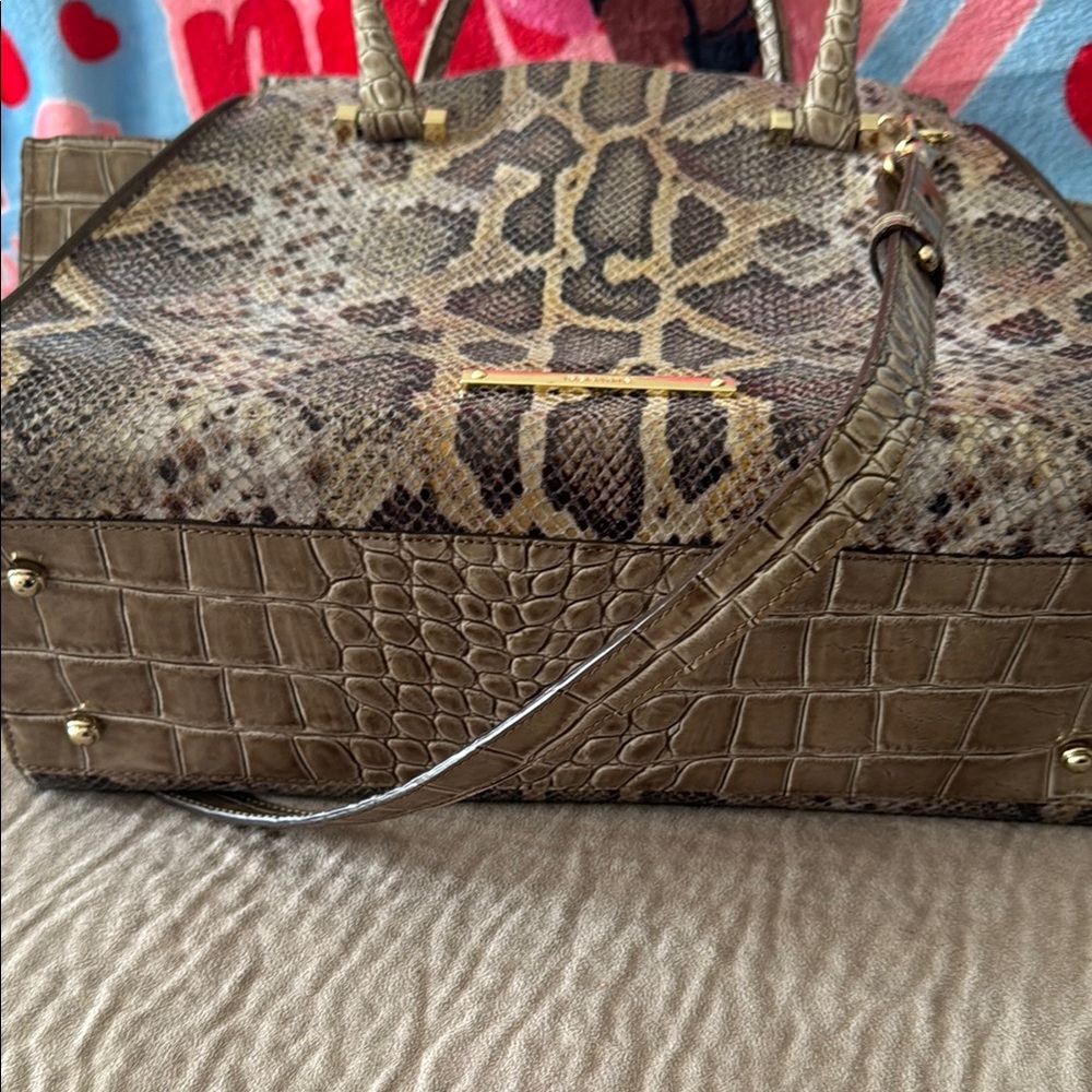 Brahmin Brown Satchel with Exotic Snake Print - Picture 4 of 17